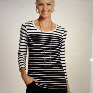 Chicos black and off-white striped shirt
